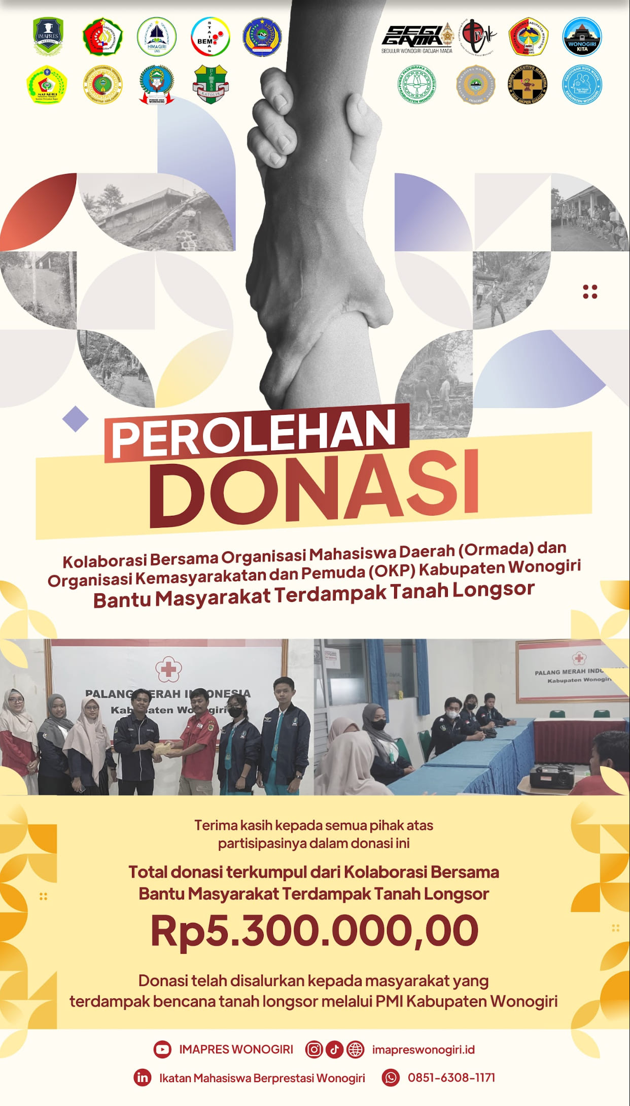 Kolaborasi Donasi Wonogiri Youth Forum Bersama Organisasi Kepemudaan (OKP) Kabupaten Wonogiri untuk Korban Tanah Longsor melalui PMI Kabupaten Wonogiri sebagai Wujud Kepedulian dan Solidaritas Sosial